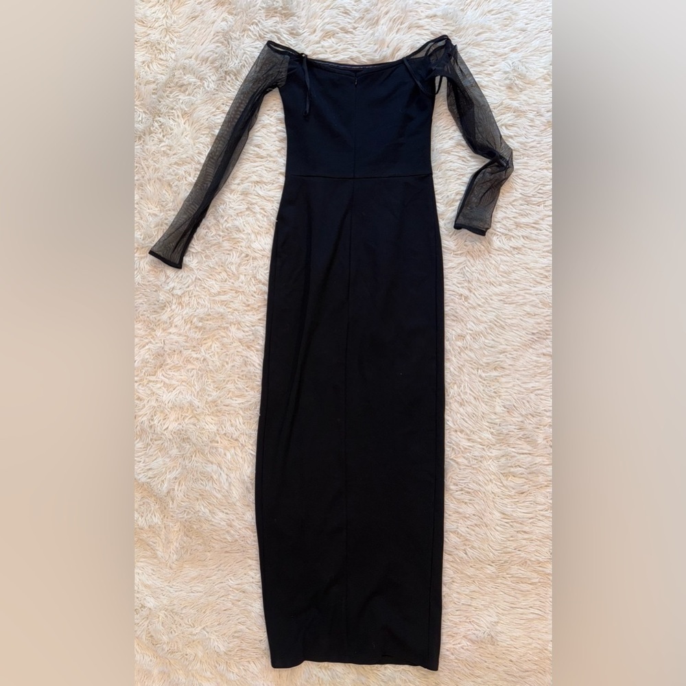 NWOT Marcella NYC Mesh Sleeves Long Evening Black Marian gown M - Picture 4 of 7